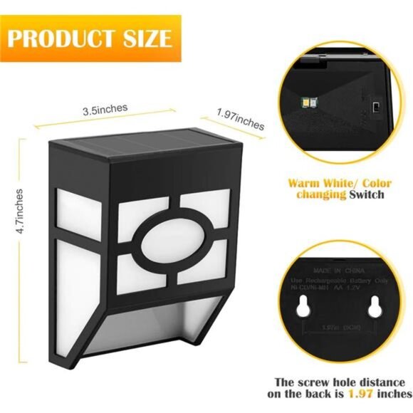 Solar Wall Lights Outdoor, 2 Modes Solar Led Waterproof Lighting for Deck - Picture 9 of 12